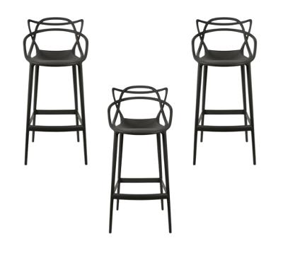 Conjunto c/3 Banqueta Allegra Alta Master Preta Cozinha Americana Balcão Polipropileno