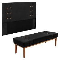 Kit Cabeceira E Calçadeira Recamier Queen 1,60M Suede Preto - 1
