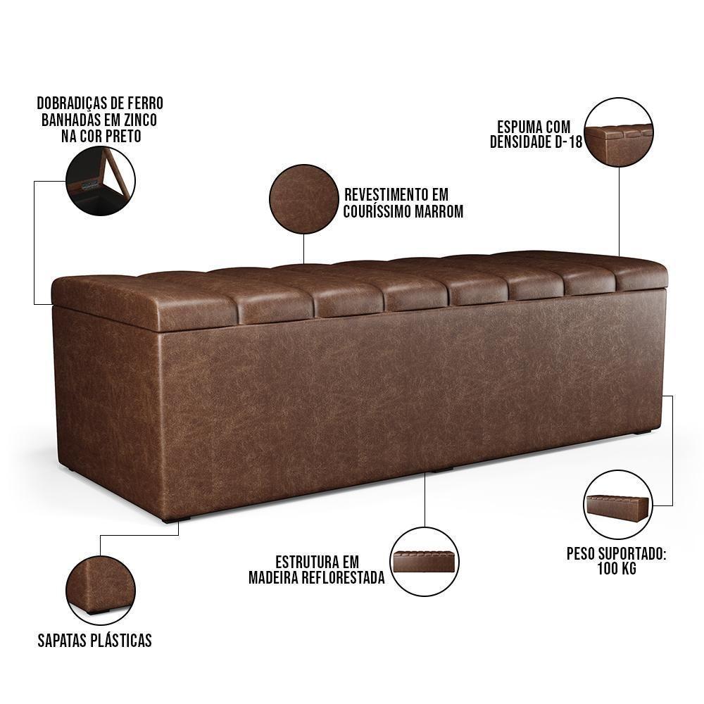 Kit Cabeceira Casal Queen 160cm Calçadeira Baú Marrom - 8
