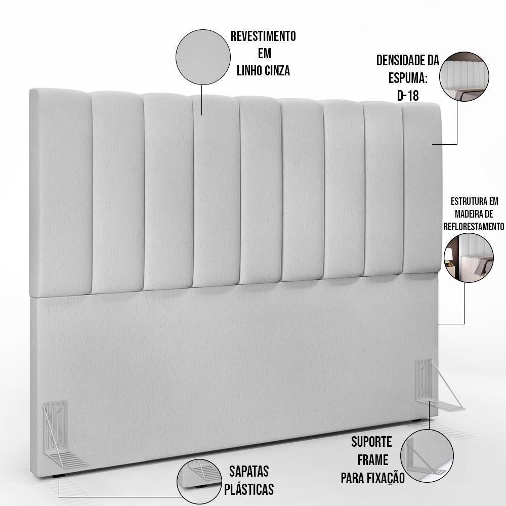 Cabeceira Cama Box Casal King 195 Cm Dália W01 Linho Cinza - 4
