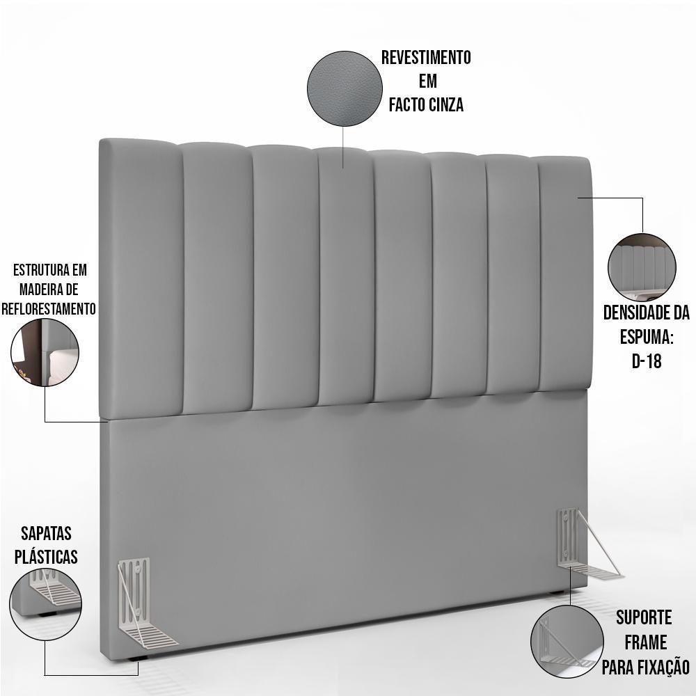 Kit Cabeceira Casal 140cm Com Calçadeira Recamier Baú Cinza - 9
