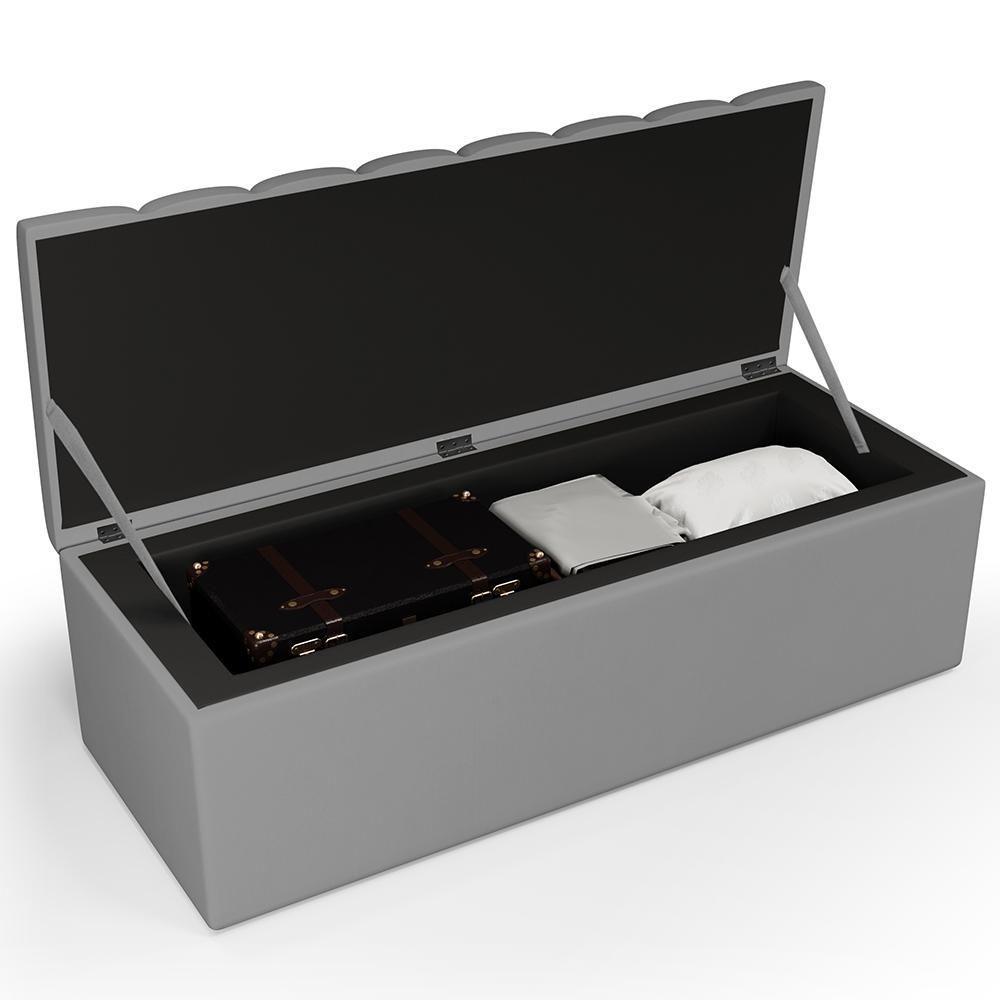 Kit Cabeceira Casal 140cm Com Calçadeira Recamier Baú Cinza - 10