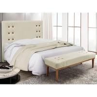 Kit Cabeceira E Calçadeira Recamier Queen 1,60M - Bege - 8