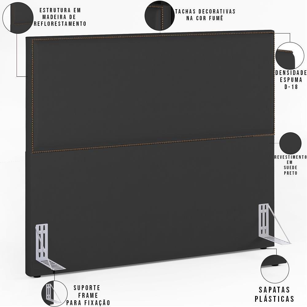Cabeceira Box Casal King Com Tachas 195 Cm Suede Preto - 6