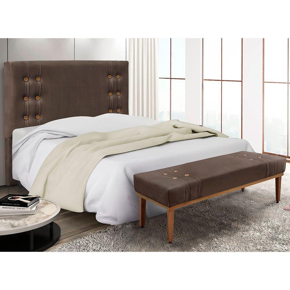 Kit Cabeceira E Calçadeira Recamier Queen 1,60M Marrom - - 8