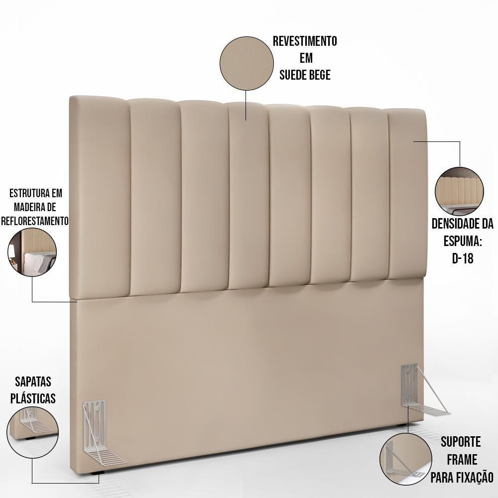 Kit Cabeceira Casal 140cm C/Calçadeira Recamier Baú Bege - 9