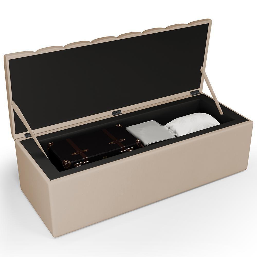 Kit Cabeceira Casal 140cm C/Calçadeira Recamier Baú Bege - 10