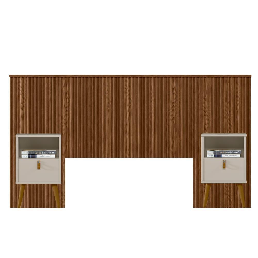 Kit Cabeceira Casal 240cm Com Mesa De Cabeceira Freijó - 1