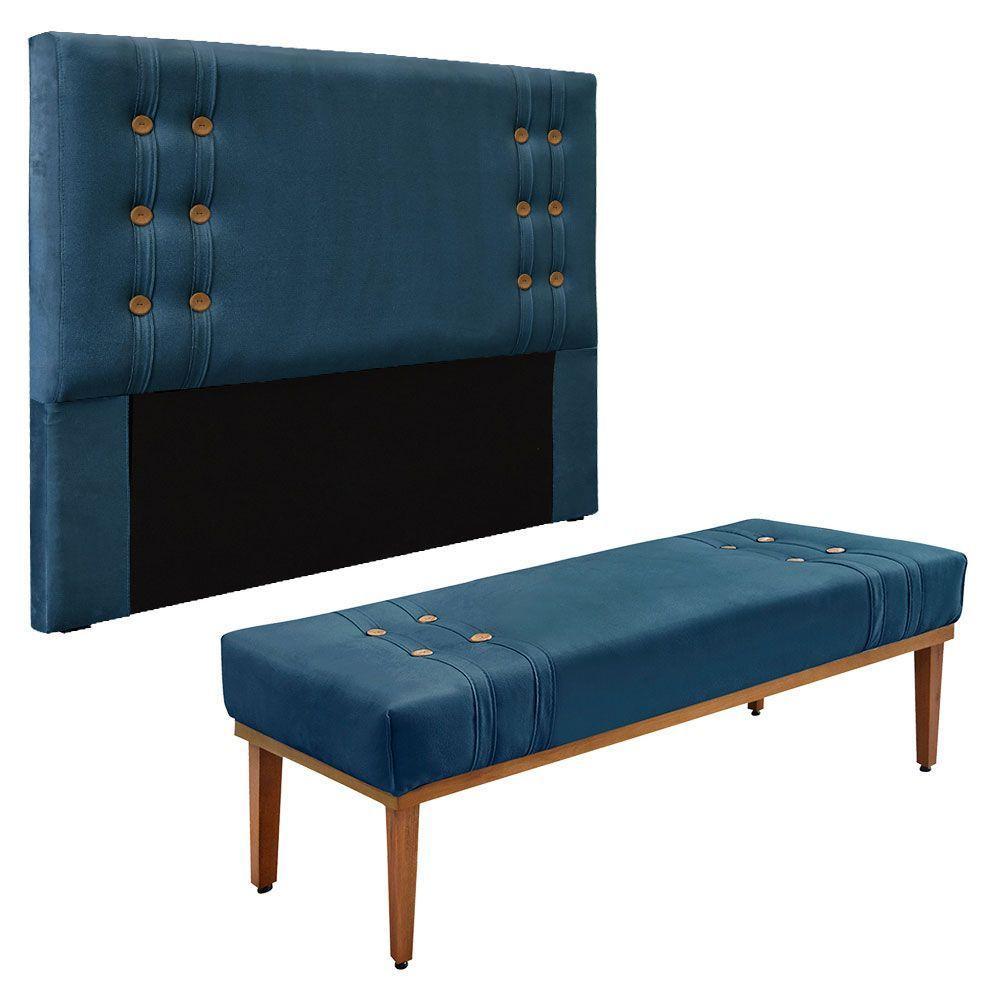 Kit Cabeceira Recamier Queen 1,60M Azul Marinho - 1