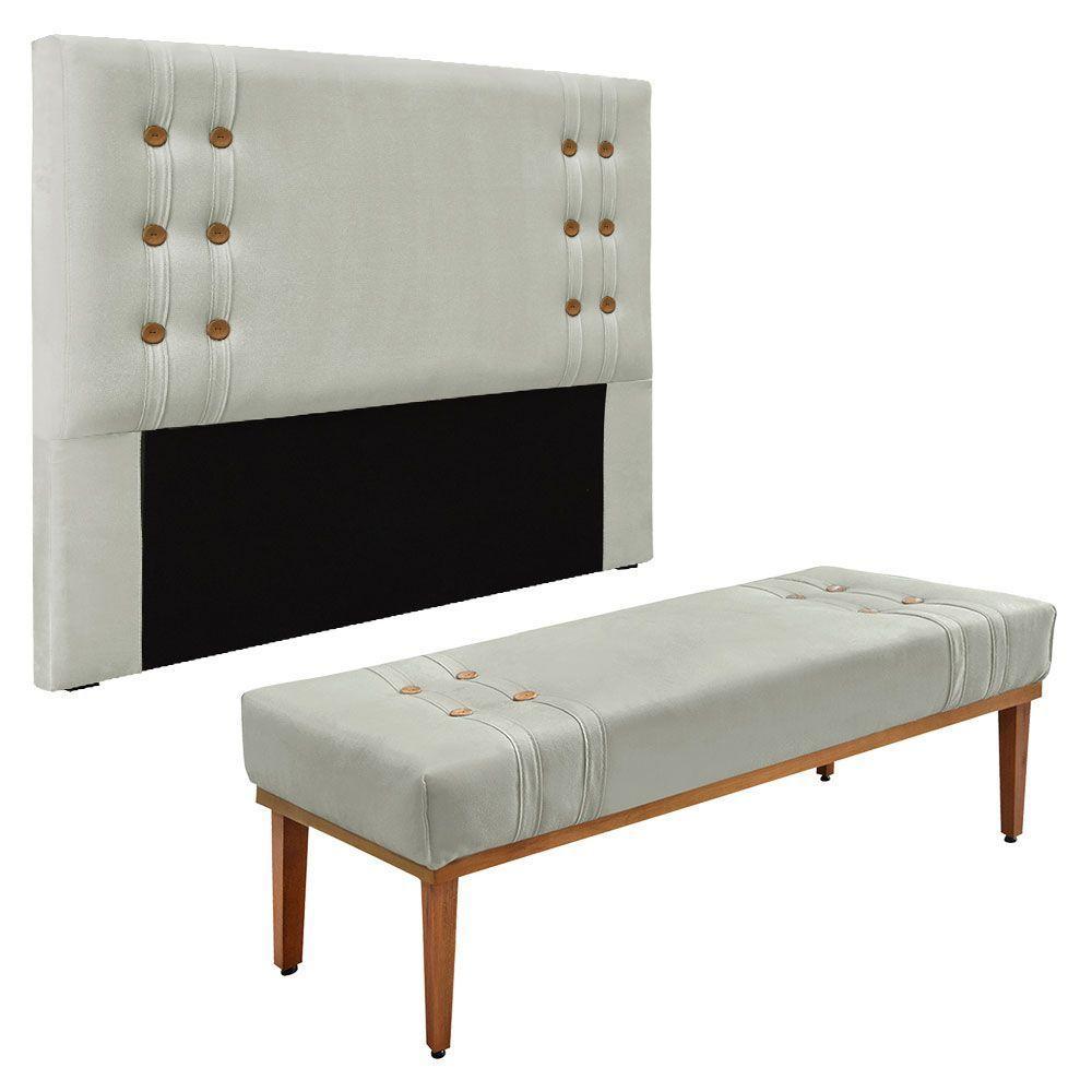 Kit Cabeceira E Calçadeira Recamier Queen 1,60M Cinza Prata - 1