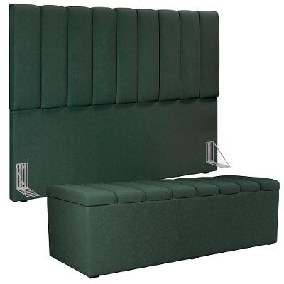 Kit Cabeceira Queen 160cm + Calçadeira Baú Verde Musgo