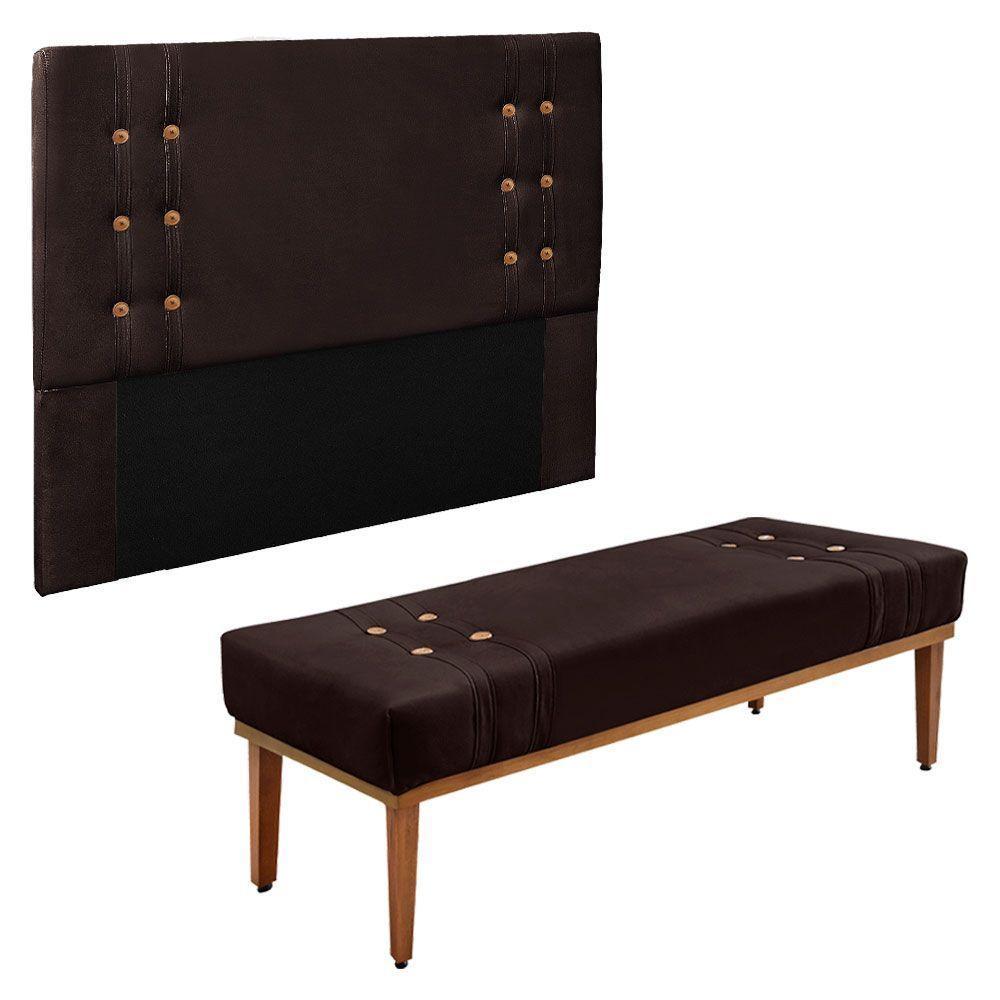 Kit Cabeceira Recamier Queen 1,60M Suede Marrom Café - 1