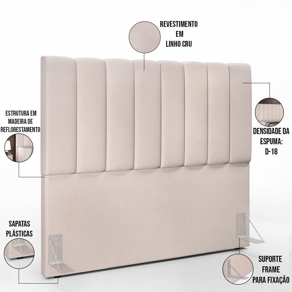 Kit Cabeceira Casal 140cm E Calçadeira Recamier Baú Cru - 9