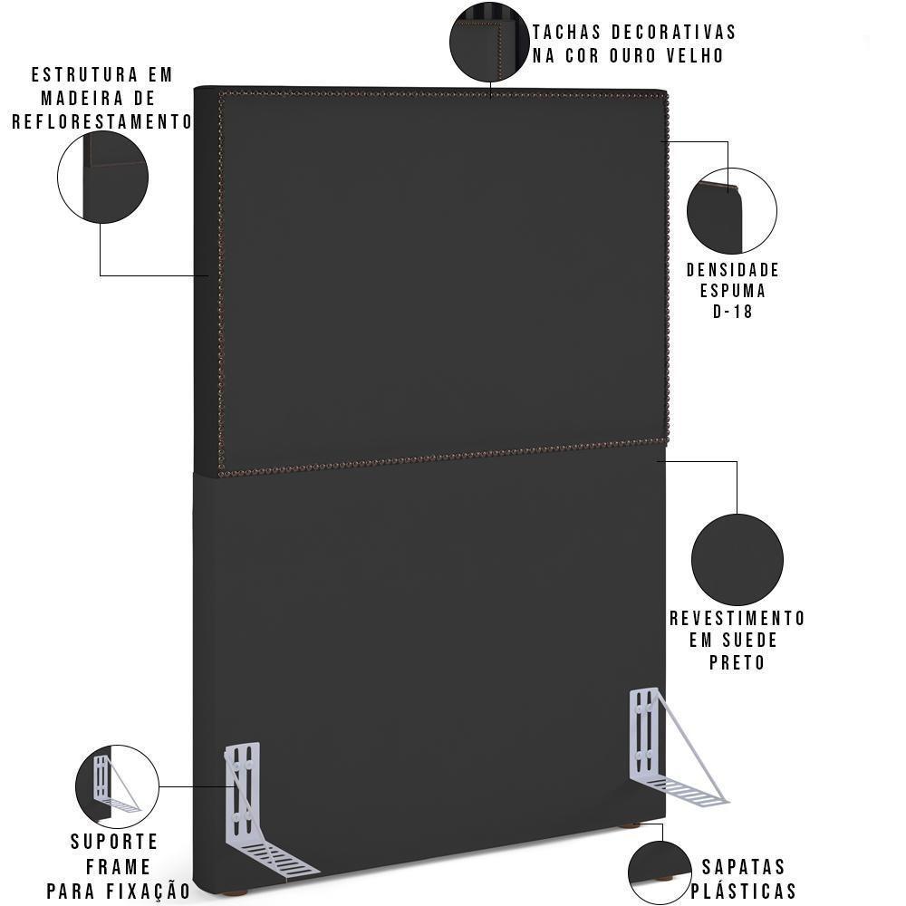 Cabeceira Cama Box Solteiro Com Tachas 100 Cm Suede Preto - 6