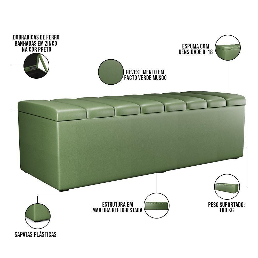 Kit Cabeceira Casal Queen 160cm Calçadeira Baú Verde Musgo - 8