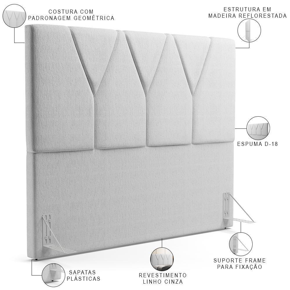 Cabeceira Cama Box Casal King 195 Cm Aurora W01 Linho Cinza - 5