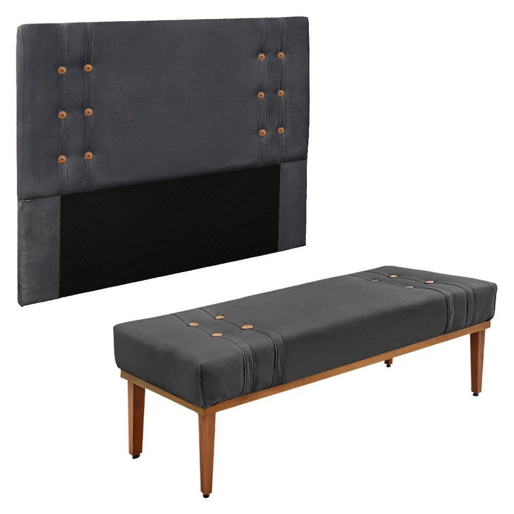Kit Cabeceira E Calçadeira Recamier Queen 1,60M Suede Cinza - 1