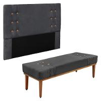 Kit Cabeceira E Calçadeira Recamier Queen 1,60M Suede Cinza - 1