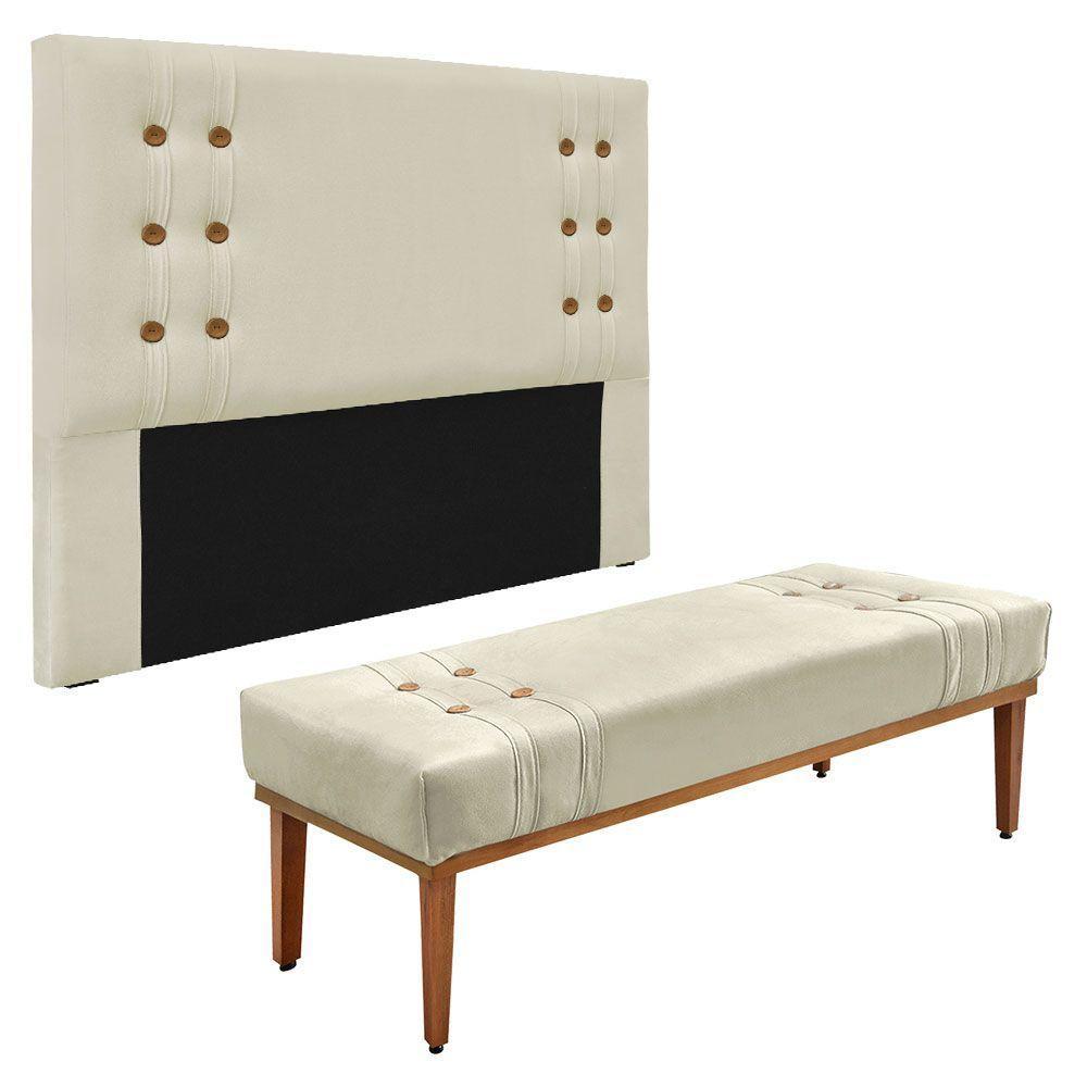 Kit Cabeceira E Calçadeira Recamier Queen 1,60M Bege - - 1