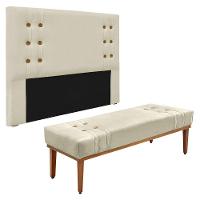 Kit Cabeceira E Calçadeira Recamier Queen 1,60M Bege - - 1