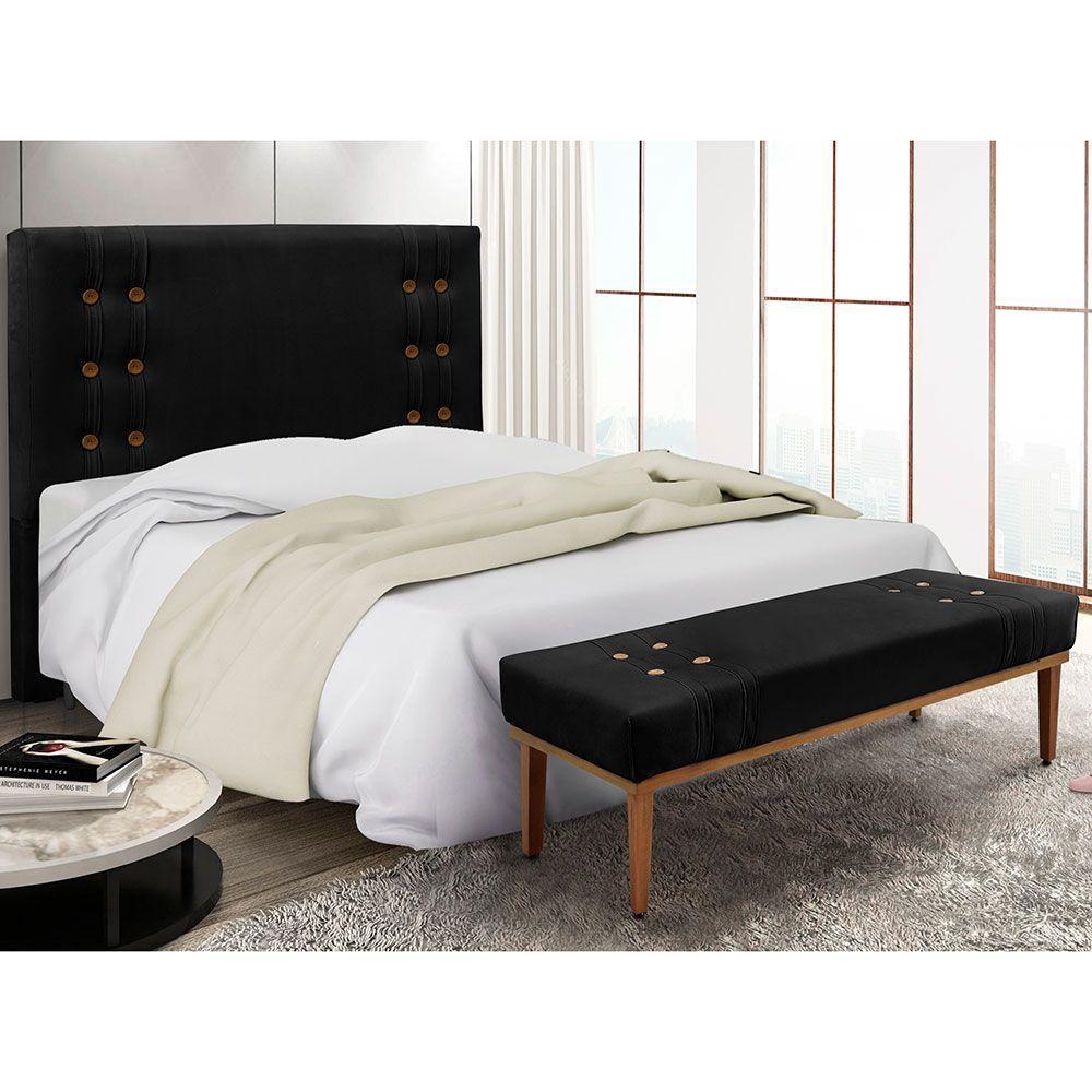 Kit Cabeceira E Calçadeira Recamier Queen 1,60M Suede Preto - 6