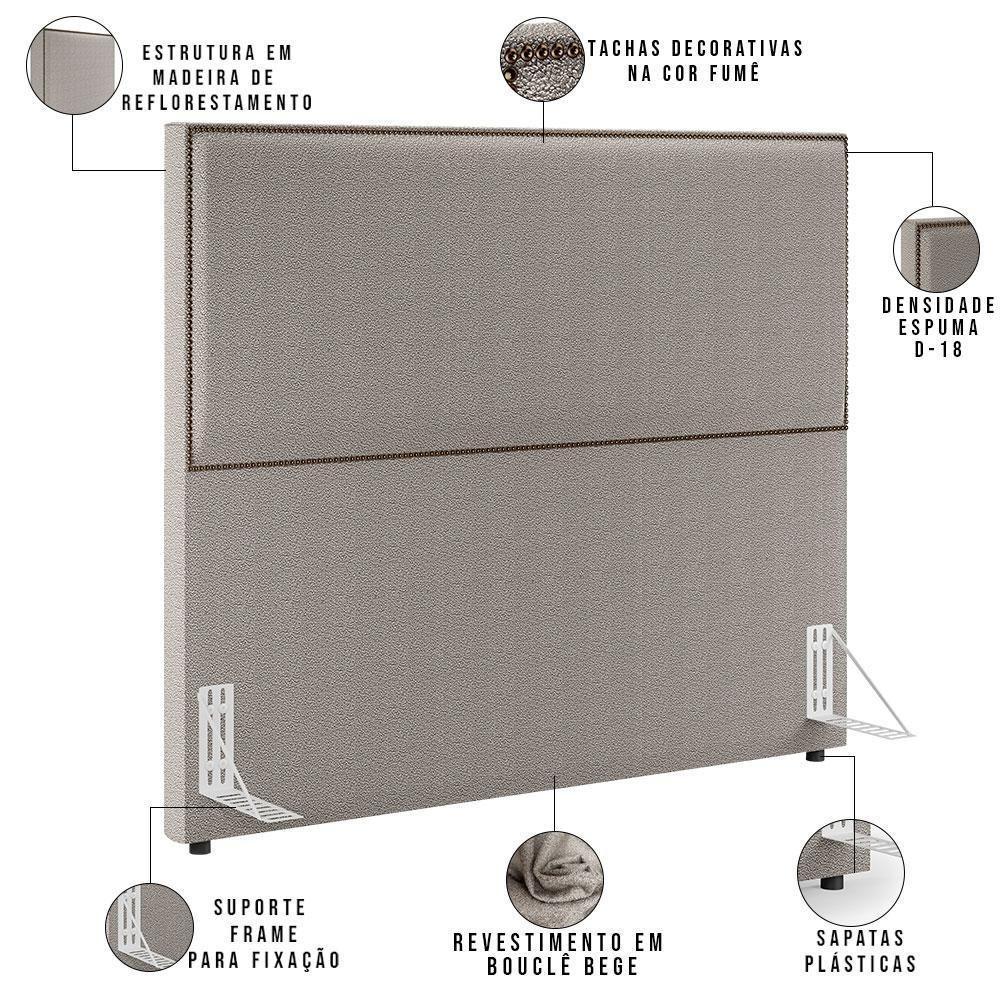 Cabeceira Box Casal Tachas 160 Cm Vicenza L02 Bouclê Bege - 5