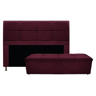 Cabeceira E Calçadeira Munique 140 Cm Casal Suede Bordô