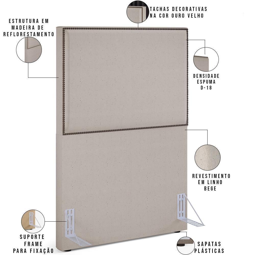 Cabeceira Cama Box Solteiro Tachas 100 Cm Vicenza L02 Bege - 6
