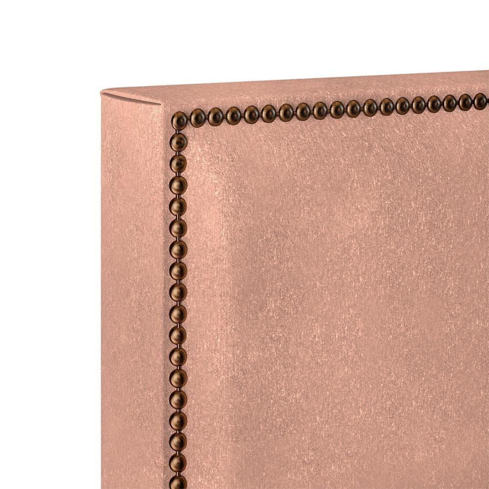 Cabeceira Cama Box Solteiro Com Tachas 100 Cm Linho Rosê - 4