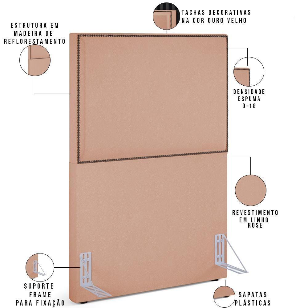 Cabeceira Cama Box Solteiro Com Tachas 100 Cm Linho Rosê - 6