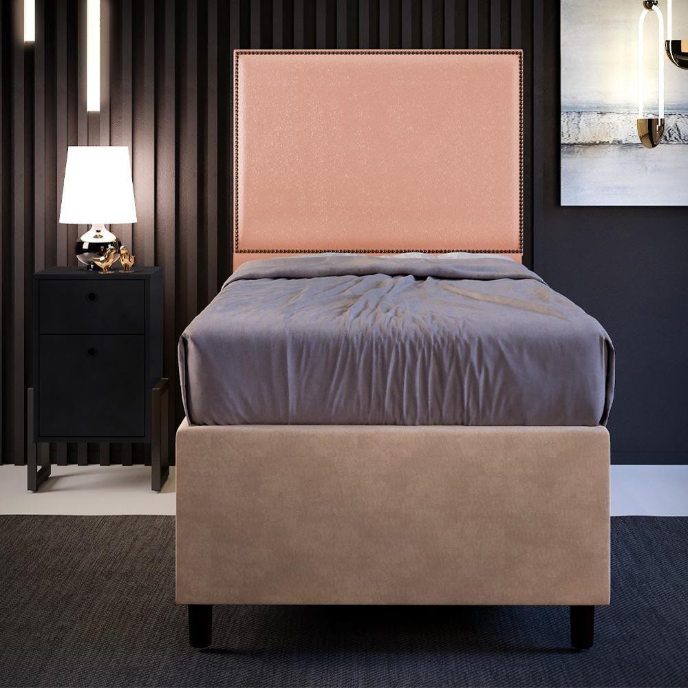 Cabeceira Cama Box Solteiro Com Tachas 100 Cm Linho Rosê - 7