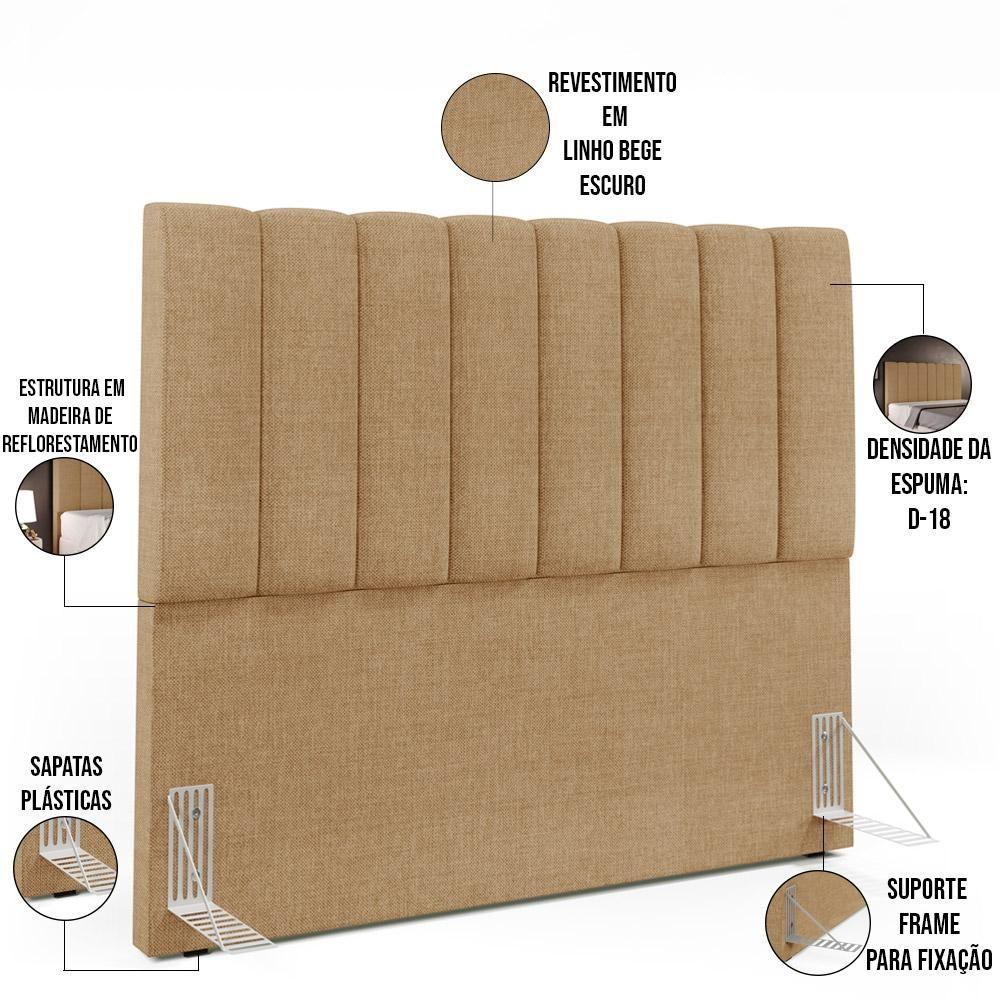 Kit Cabeceira Casal 140cm Calçadeira Baú Bege Escuro - 8