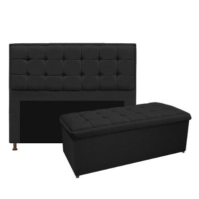 Cabeceira E Calçadeira Copenhague 140 Cm Casal Corano Preto