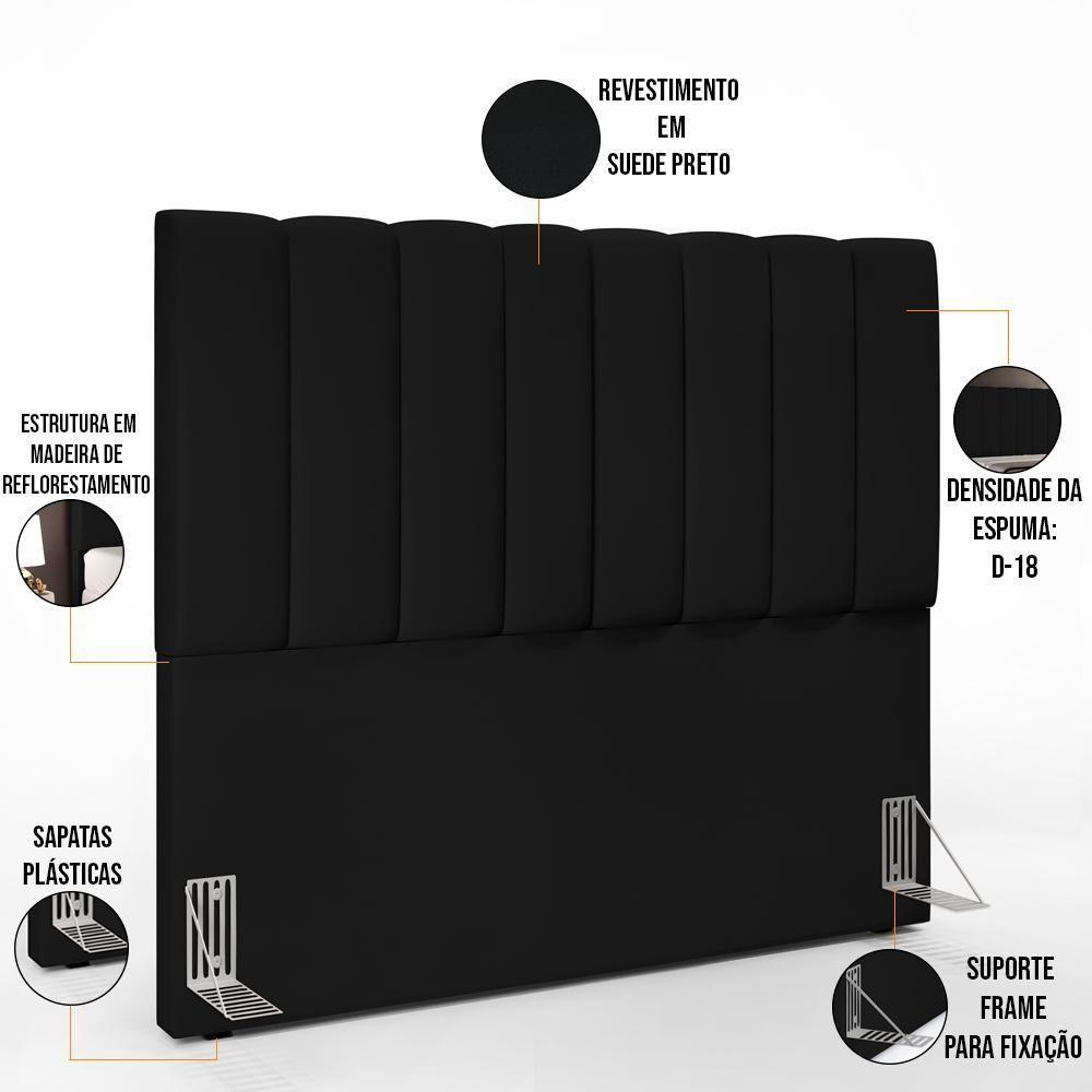 Kit Cabeceira Casal 140cm C/Calçadeira Recamier Baú Preto - 9