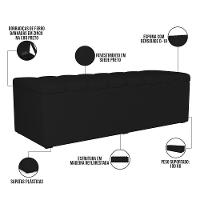 Kit Cabeceira Casal 140cm C/Calçadeira Recamier Baú Preto - 8