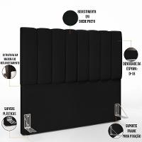 Kit Cabeceira Casal 140cm C/Calçadeira Recamier Baú Preto - 9