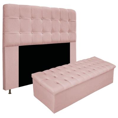 Cabeceira E Calçadeira 160 Cm Queen Com Capitonê Suede Rosê