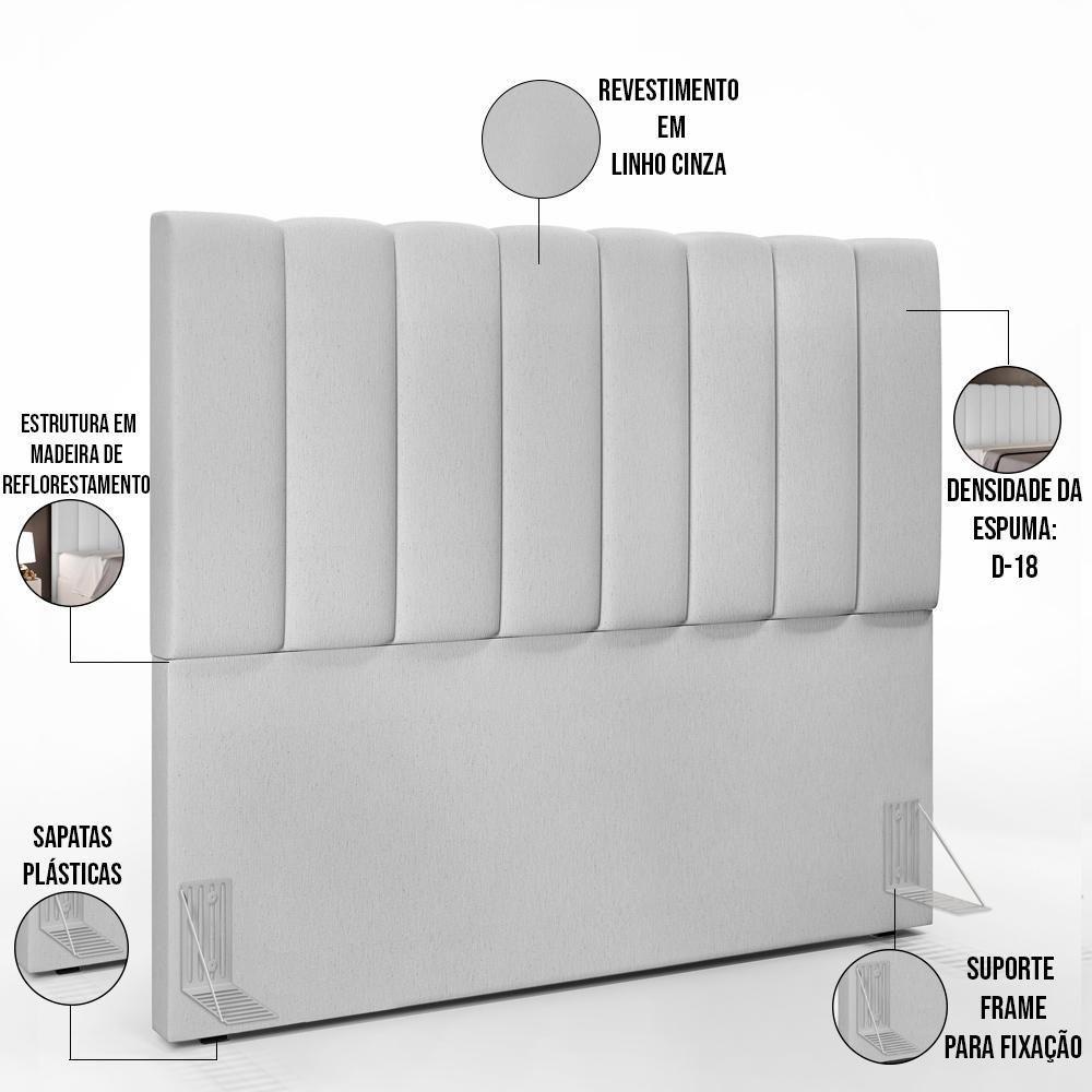 Kit Cabeceira Casal 140cm Com Calçadeira Recamier Baú Cinza - 9
