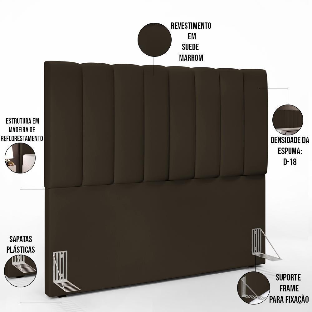 Kit Cabeceira Casal 140cm C/Calçadeira Recamier Baú Marrom - 9