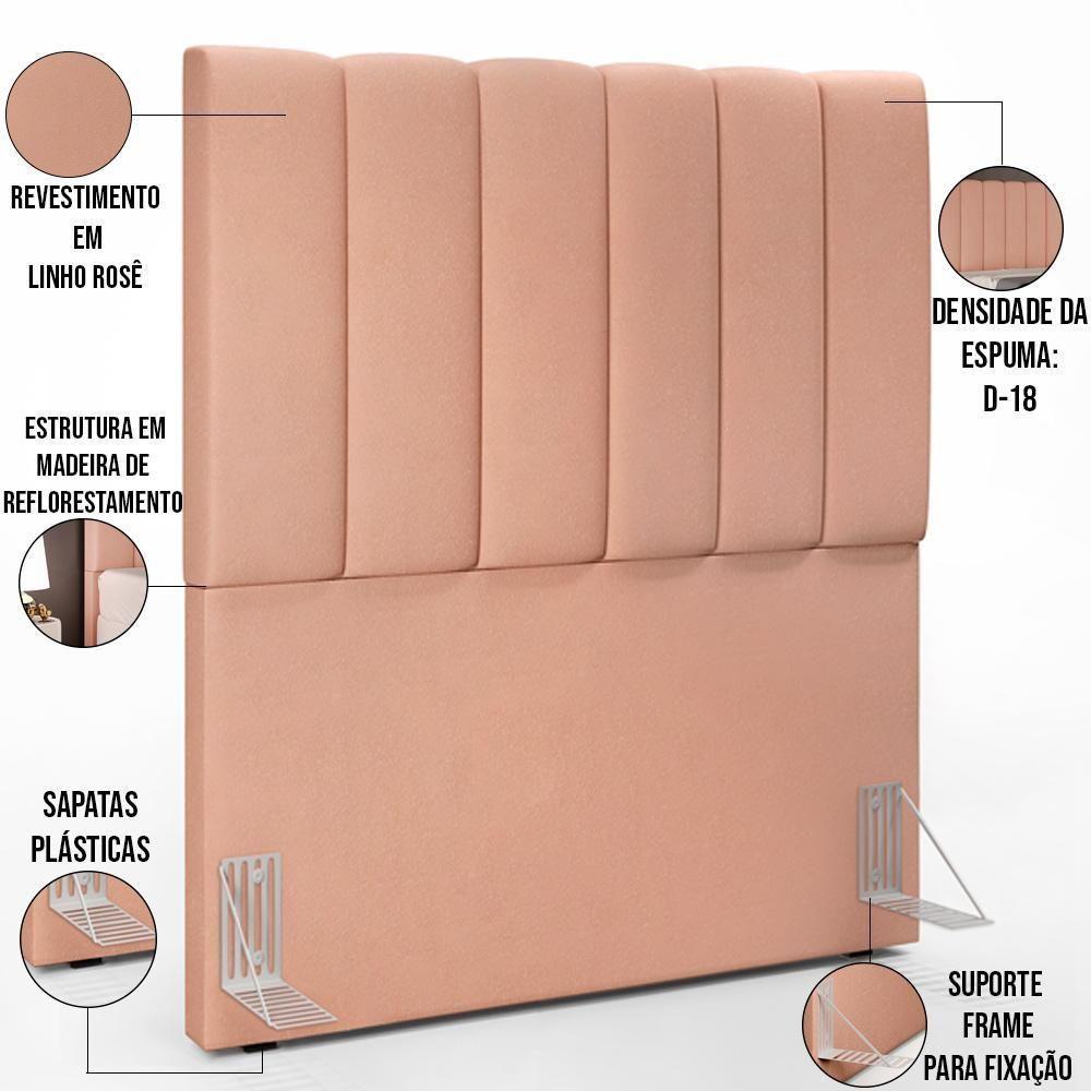 Kit Cabeceira Solteiro 100cm Com Calçadeira Baú Rosê - 9