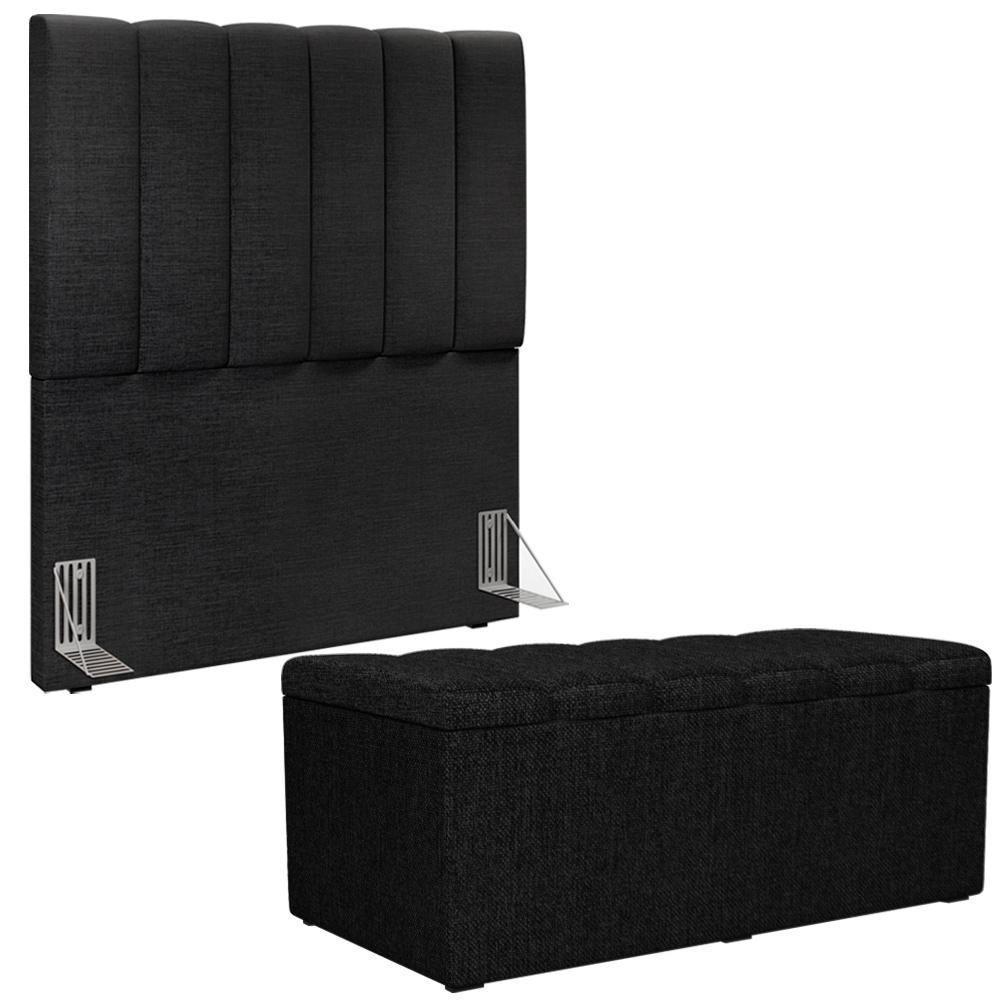 Kit Cabeceira Solteiro 100cm E Calçadeira Baú Chumbo - 1