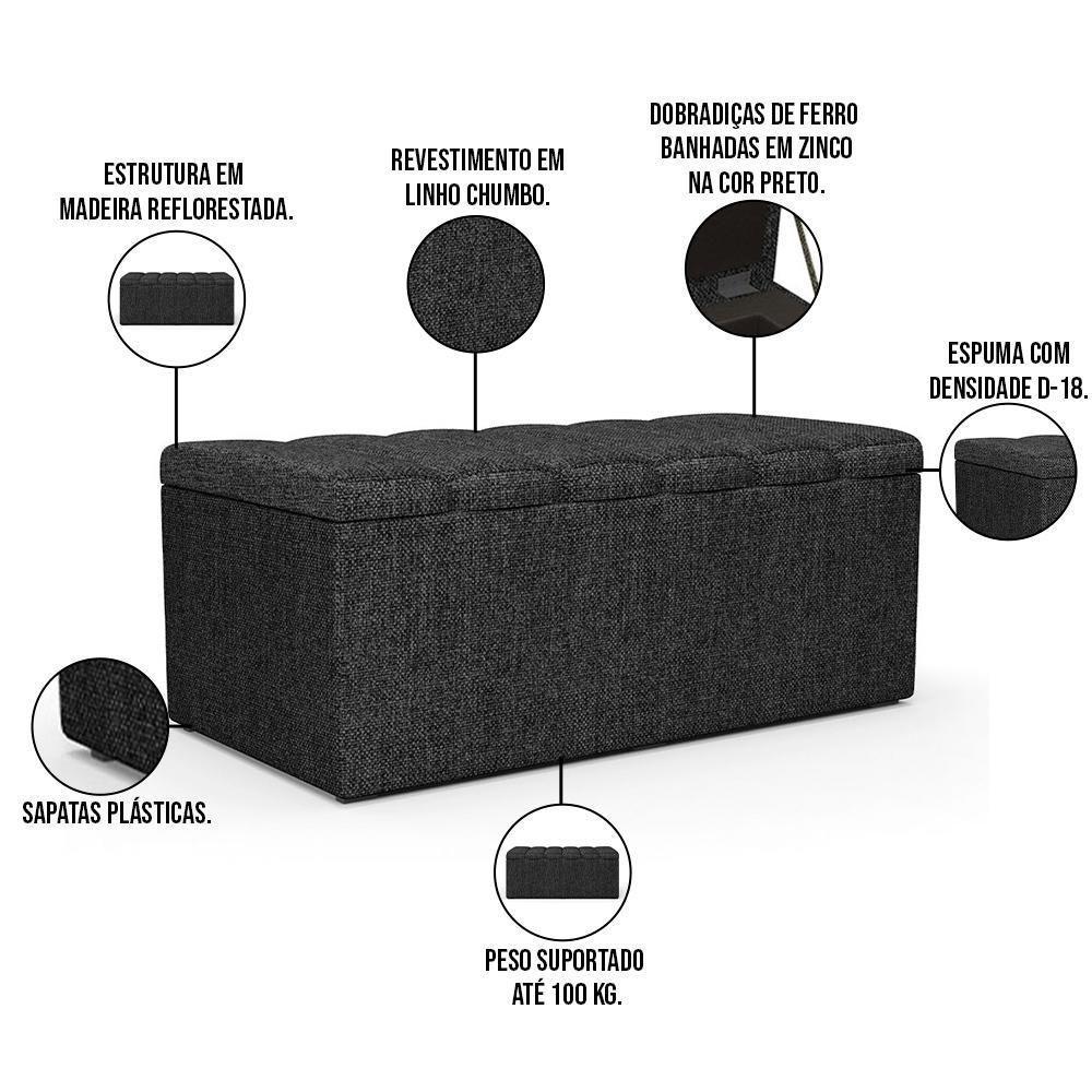 Kit Cabeceira Solteiro 100cm E Calçadeira Baú Chumbo - 8