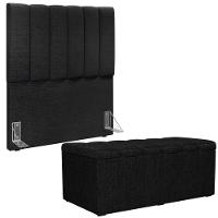 Kit Cabeceira Solteiro 100cm E Calçadeira Baú Chumbo - 1