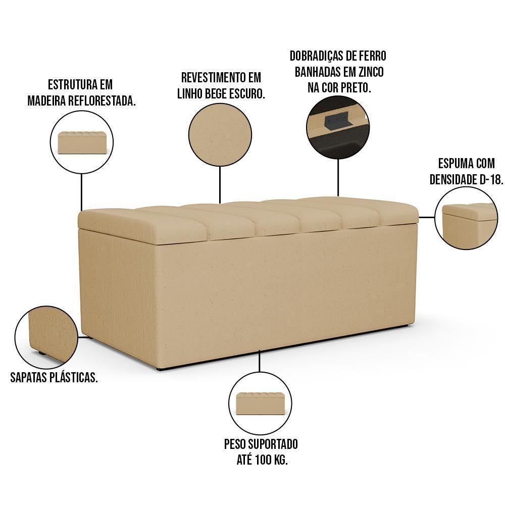 Kit Cabeceira Solteiro 100cm Com Calçadeira Baú Bege Escuro - 8