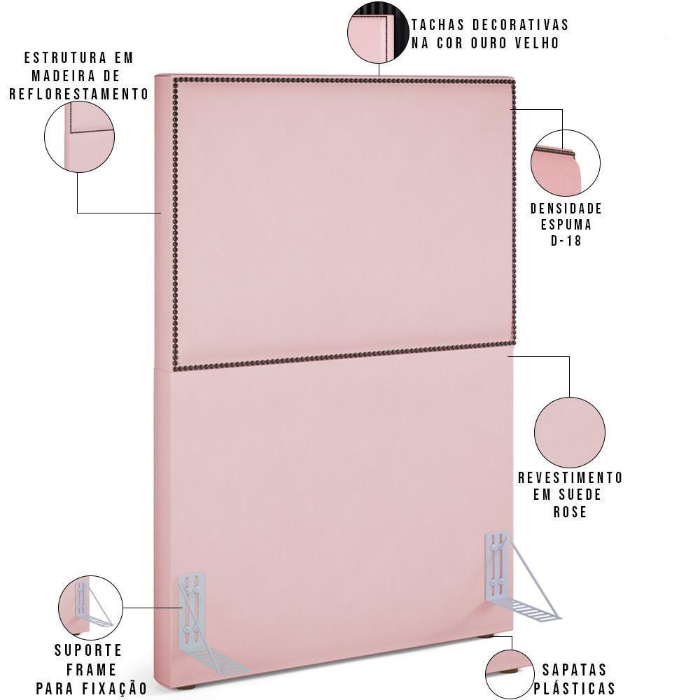 Cabeceira Cama Box Solteiro Com Tachas 100 Cm Suede Rosê - 6