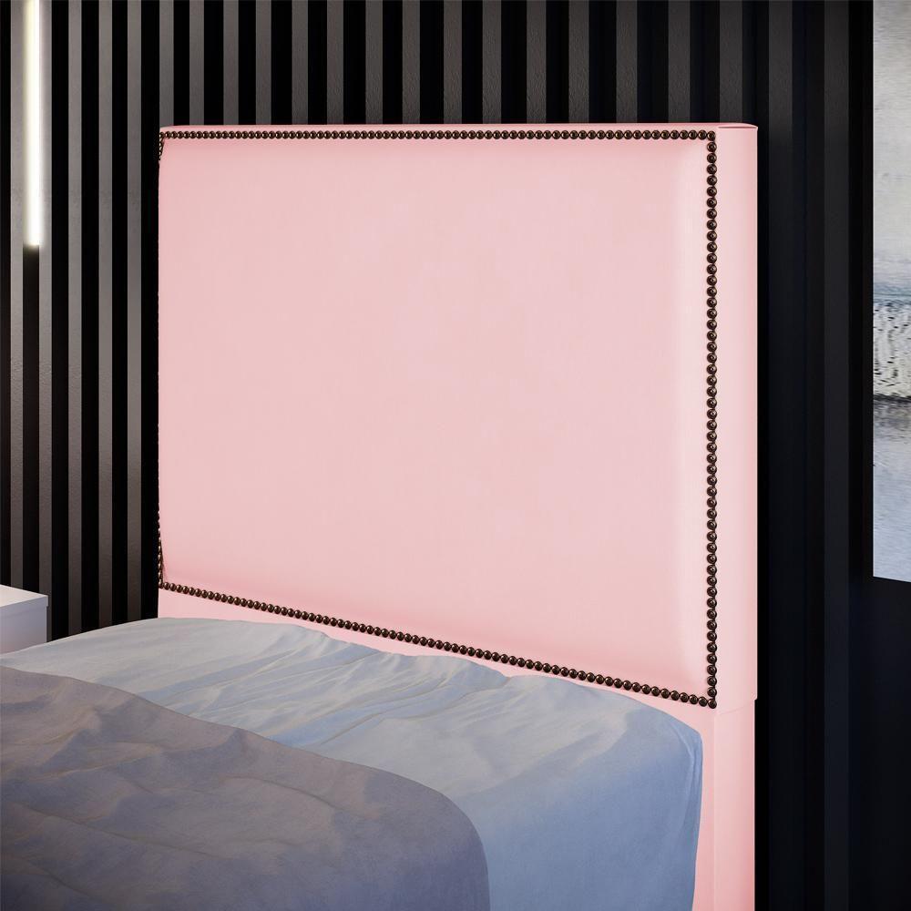 Cabeceira Cama Box Solteiro Com Tachas 100 Cm Suede Rosê - 7