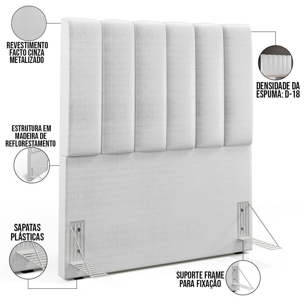 Cabeceira Cama Box Painel Solteiro 100 Cm Cinza Metalizado - 4