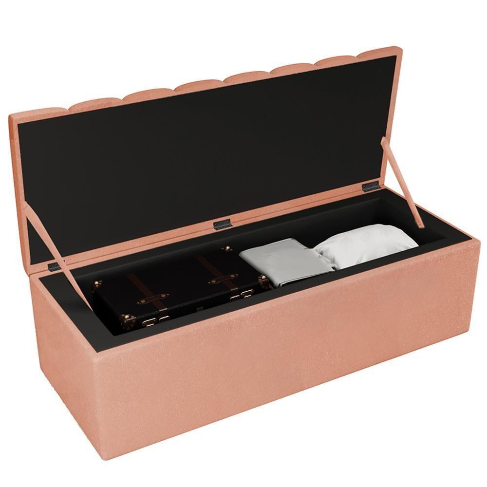 Kit Cabeceira Casal Queen 160cm Com Calçadeira Baú Rosê - 10