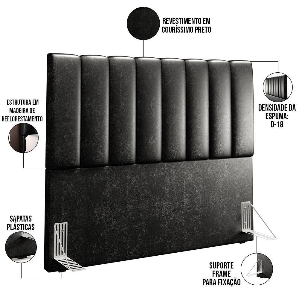 Kit Cabeceira Casal 140cm Calçadeira Recamier Baú Preto - 9