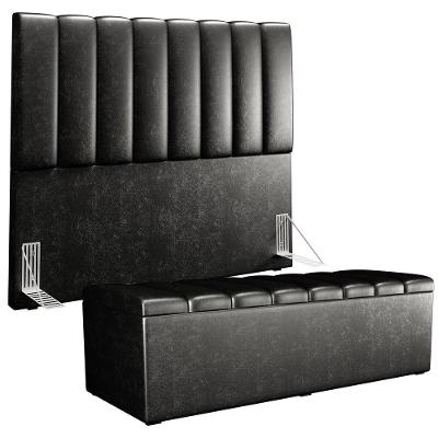 Kit Cabeceira Cama Box Casal Calçadeira Baú Dália W01 140cm Couríssimo Madeira Preto
